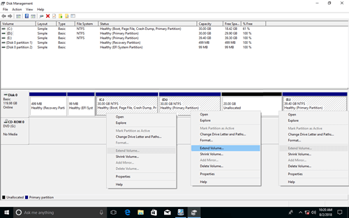 Extend Volume greyed