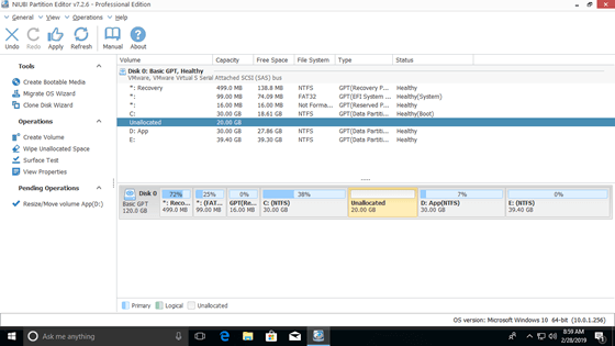 Move unallocated space