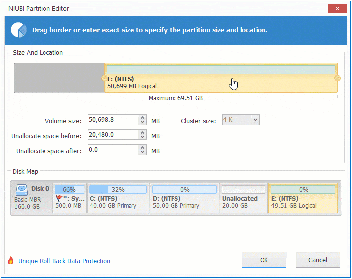 Move partition E